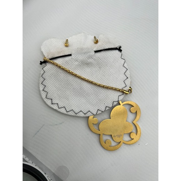 Brilho X Steel Butterfly Pandat Necklace Earrings Set Gold Tone - Picture 7 of 8